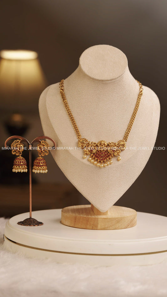 DEVIKA PEACOCK NECKLACE  - RUBY