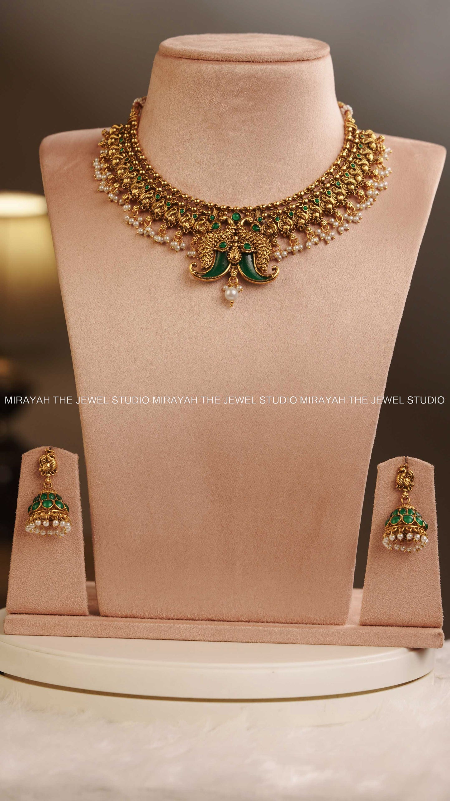 MEERA STONED PEACOCK NECKLACE - GREEN