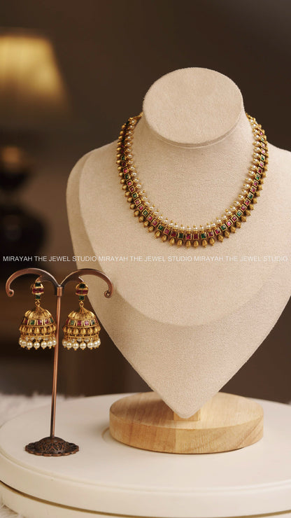 PREMIUM SQUARE SPIKED NECKLACE WITH JHUMKA
