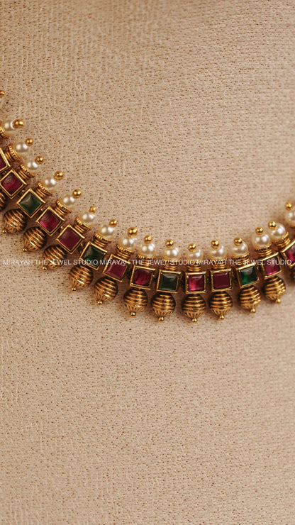 PREMIUM SQUARE SPIKED NECKLACE WITH JHUMKA
