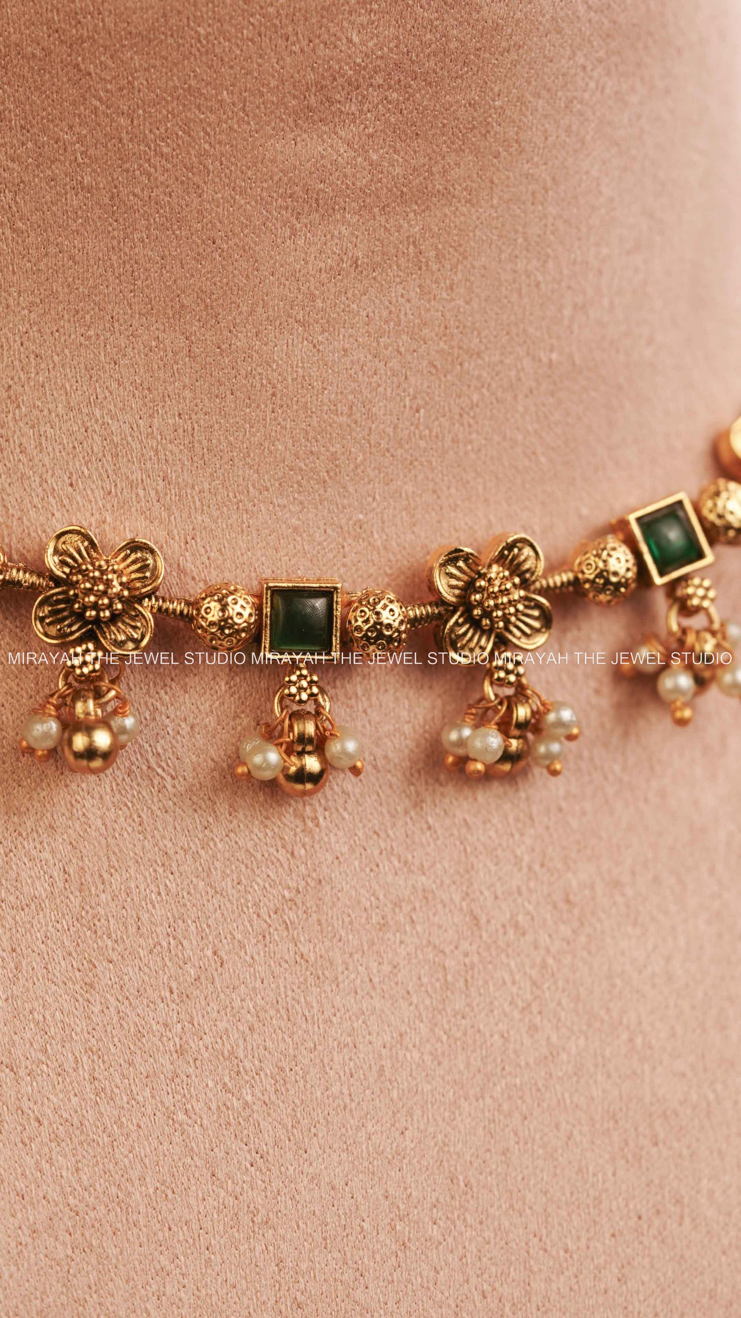 SIMPLE FLOWER PEARL NECKLACE - GREEN