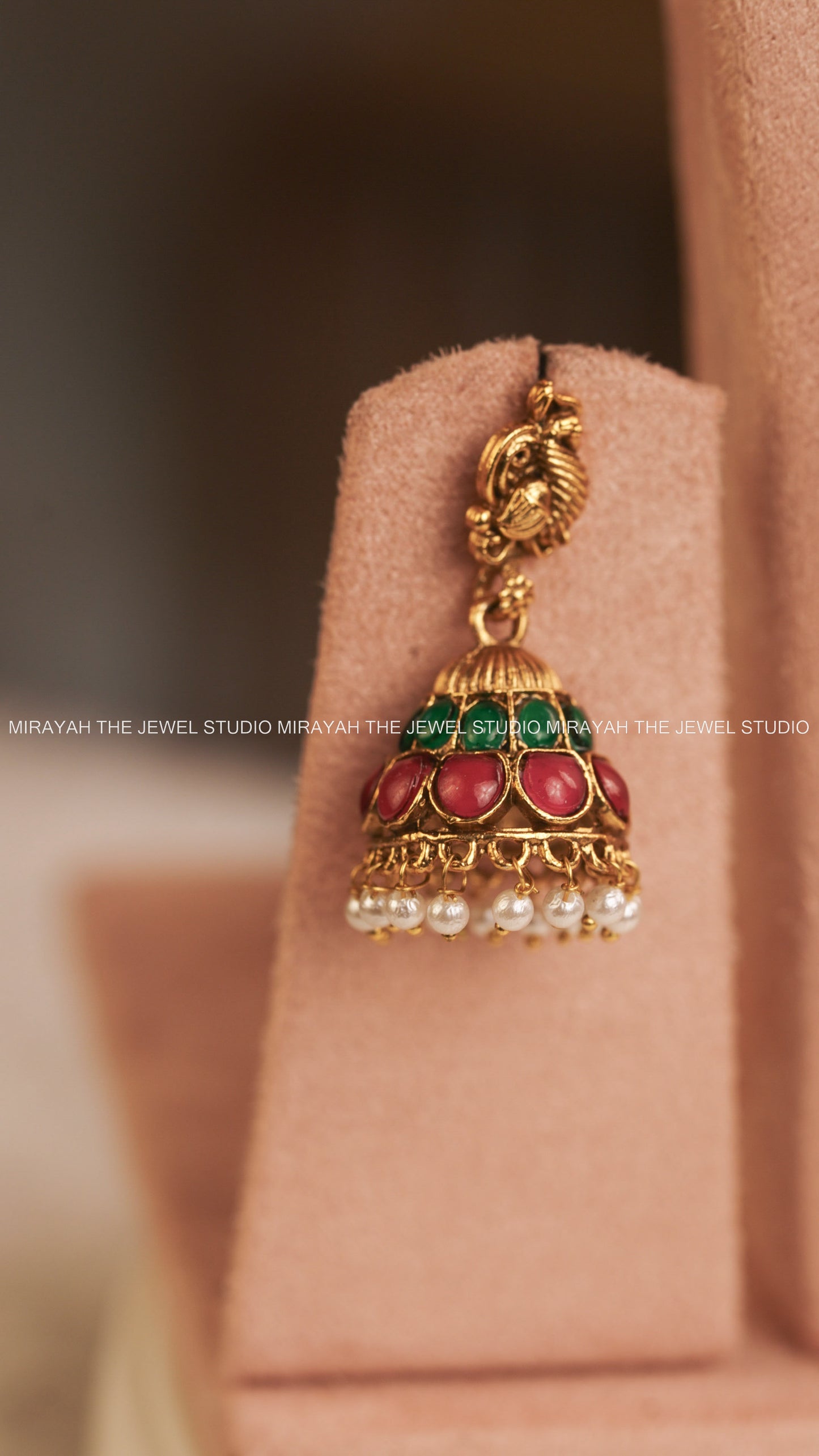 MEERA STONED PEACOCK NECKLACE - RUBY AND GREEN