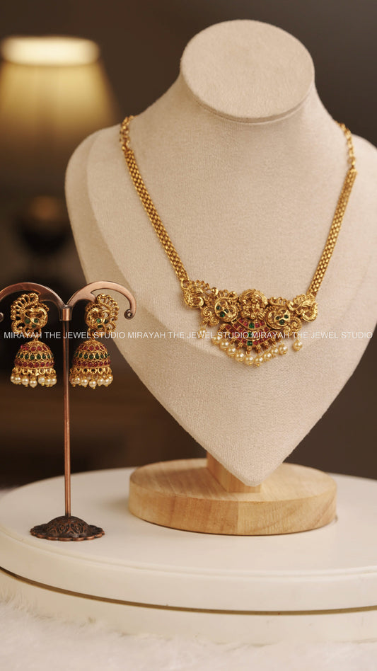 DEVIKA PEACOCK NECKLACE - RUBY AND GREEN