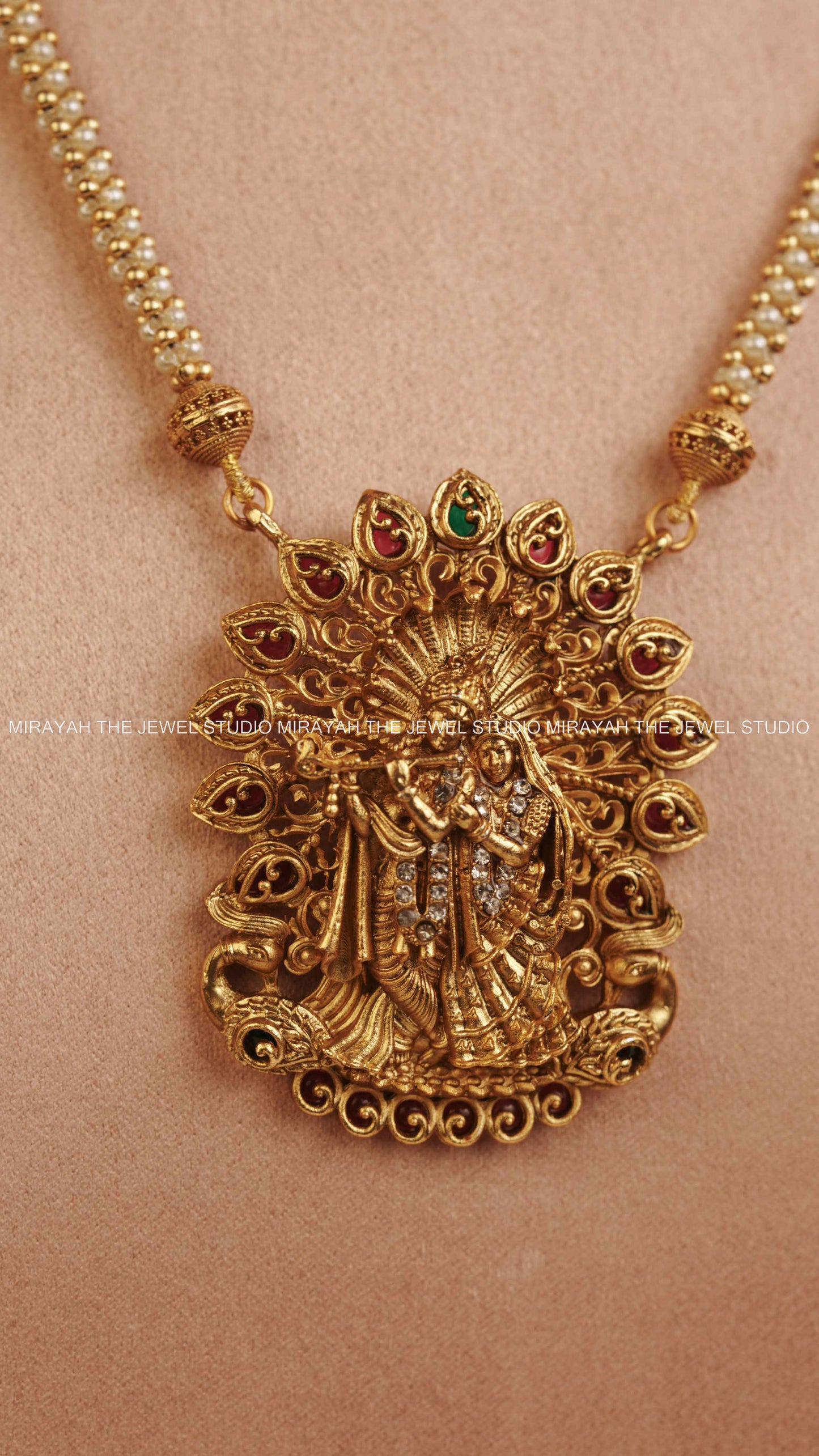 PEARL RADHE KRISHNA HARAM - RED AND GREEN