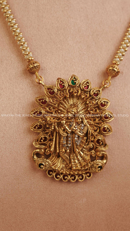 PEARL RADHE KRISHNA HARAM - RED AND GREEN