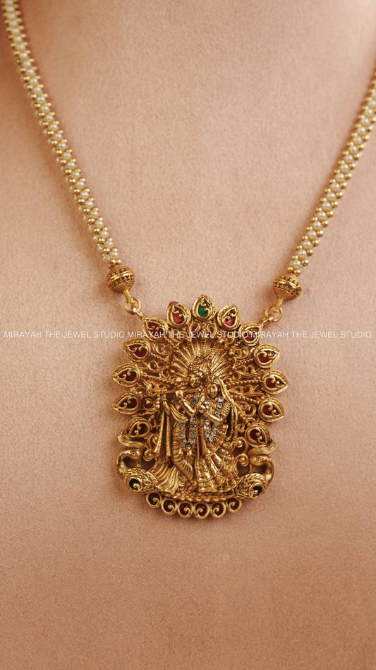 PEARL RADHE KRISHNA HARAM - RED AND GREEN