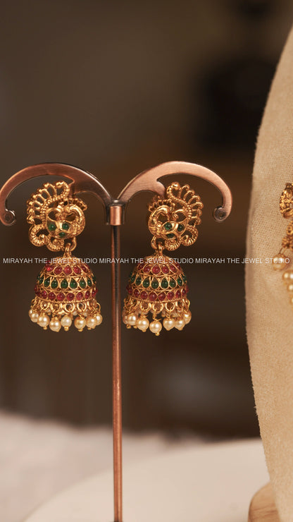 DEVIKA PEACOCK NECKLACE - RUBY AND GREEN