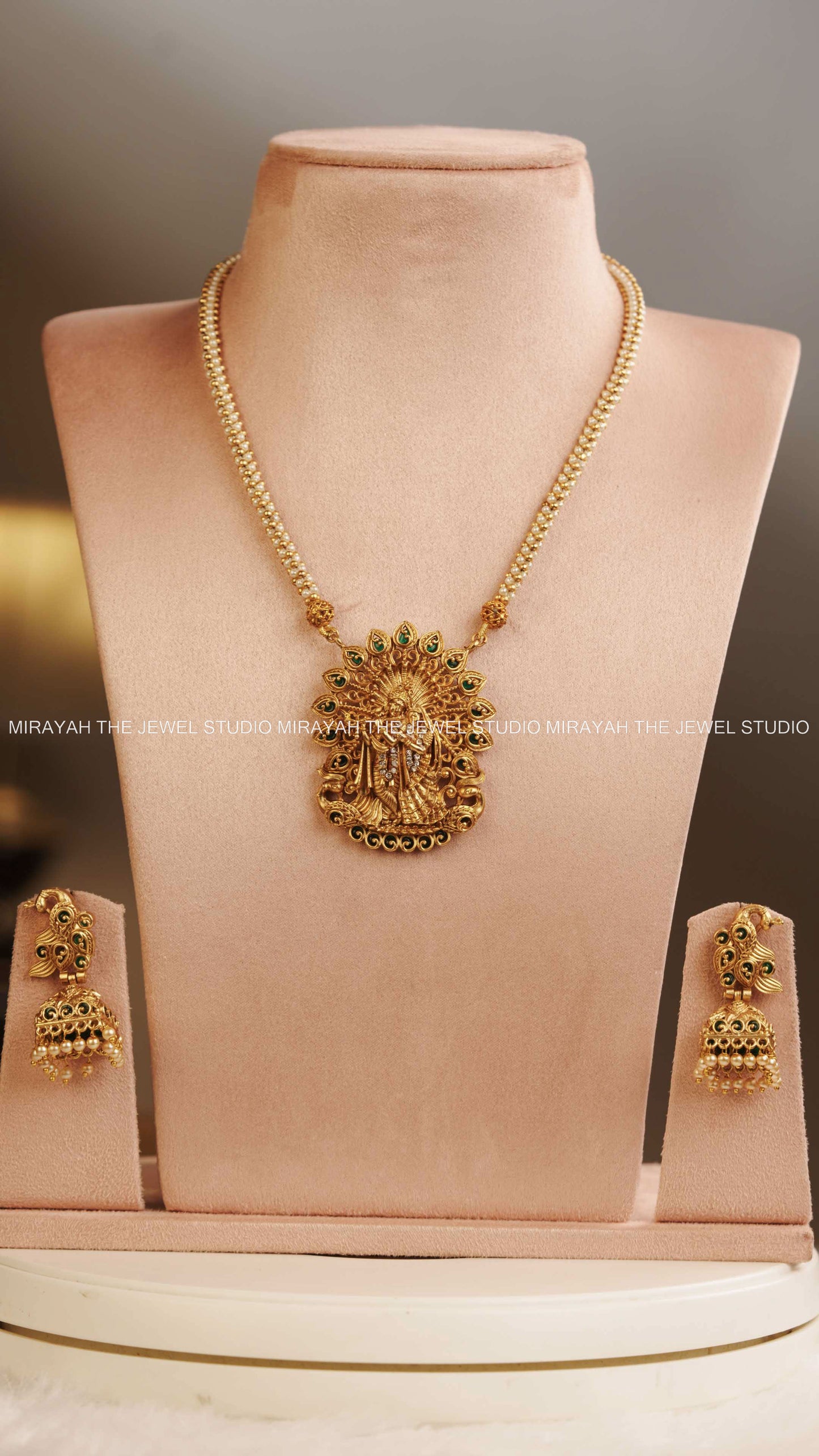 PEARL RADHE KRISHNA HARAM - GREEN