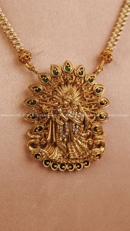 PEARL RADHE KRISHNA HARAM - GREEN