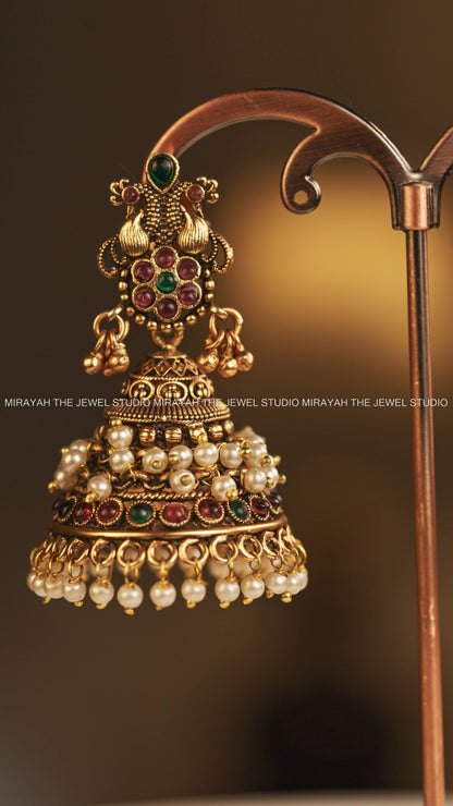 ANTIQUE MAYURI PEARL JHUMKA
