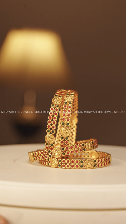 RED GREEN LAKSHMI COIN BANGLE (4PC)