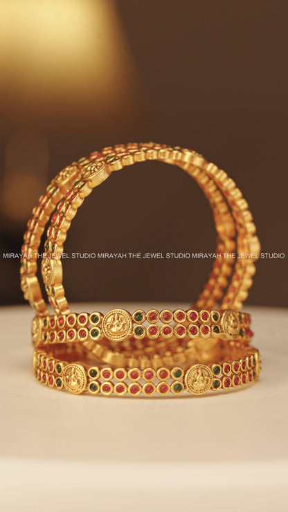 RED GREEN LAKSHMI COIN BANGLE (4PC)