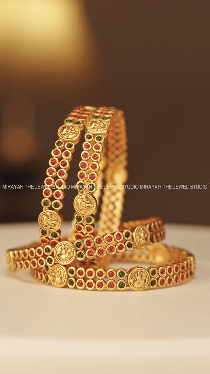 RED GREEN LAKSHMI COIN BANGLE (4PC)