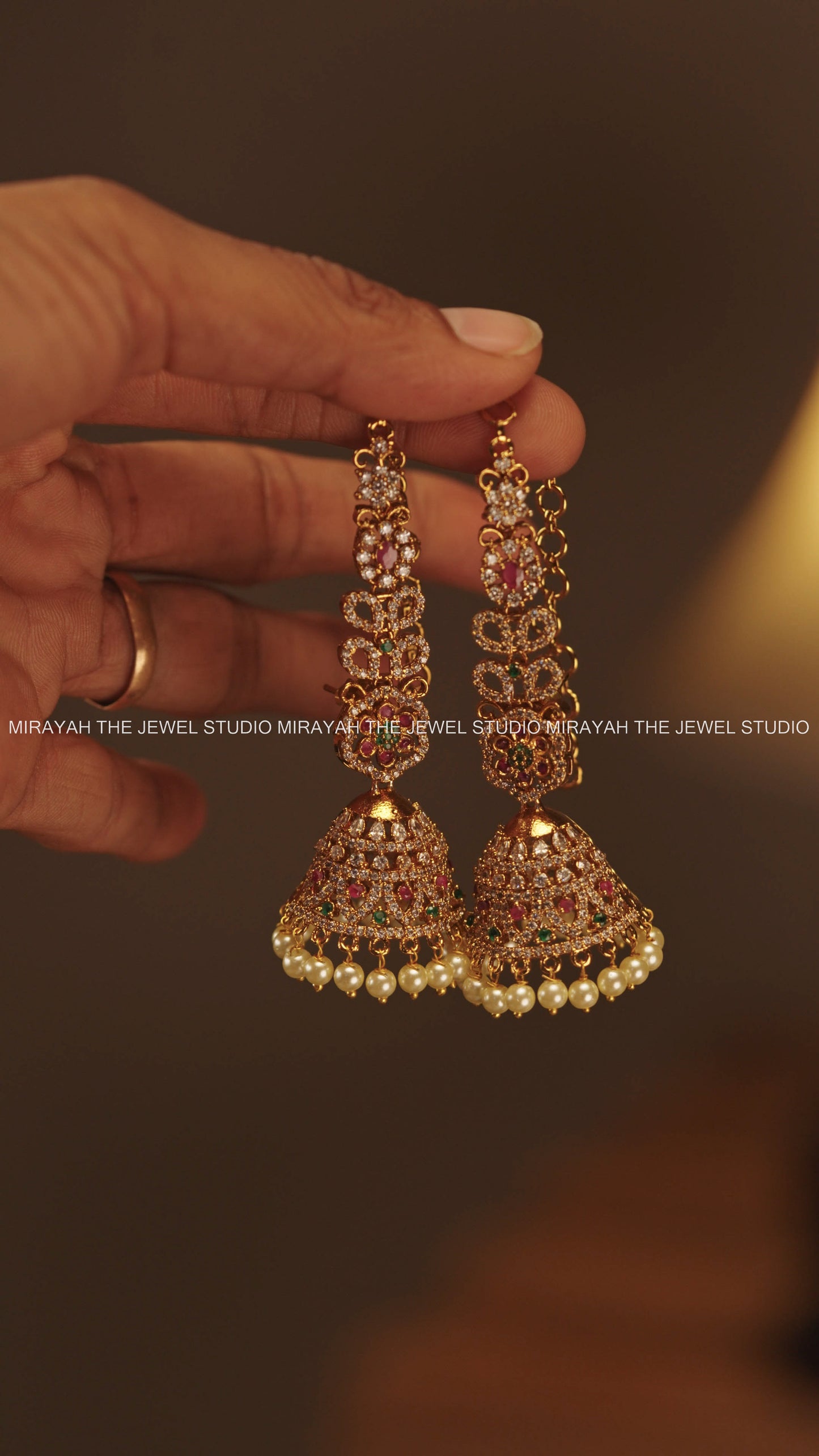 AD RUBY GREEN JHUMKA WITH MAATIL