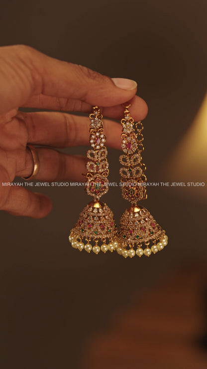 AD RUBY GREEN JHUMKA WITH MAATIL