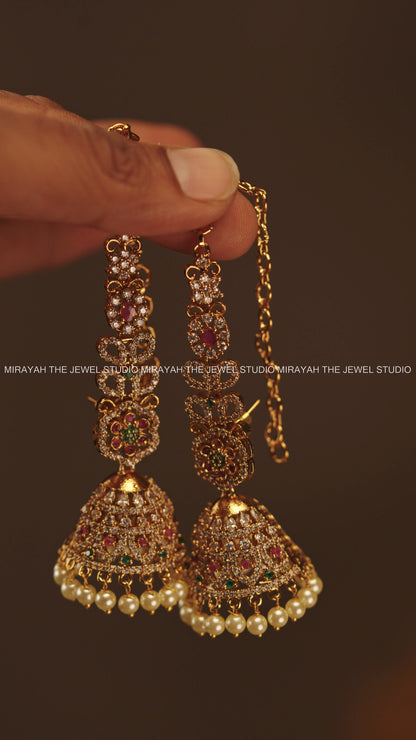 AD RUBY GREEN JHUMKA WITH MAATIL