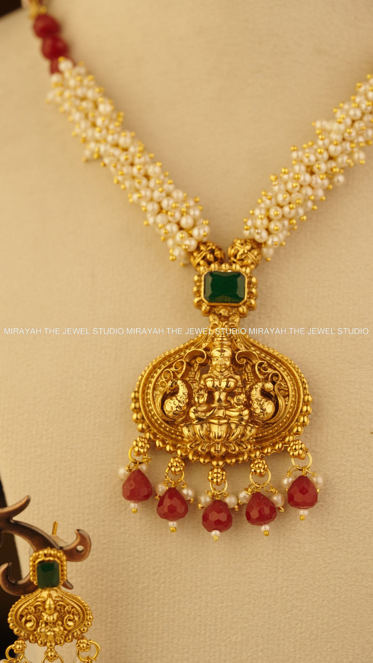 PEARL DIVYA NECKLACE - MAROON/RED