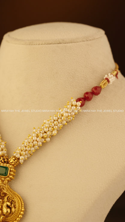 PEARL DIVYA NECKLACE - MAROON/RED
