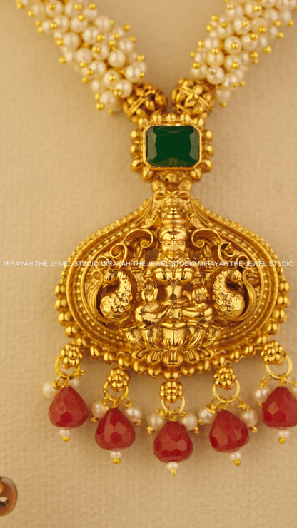 PEARL DIVYA NECKLACE - MAROON/RED