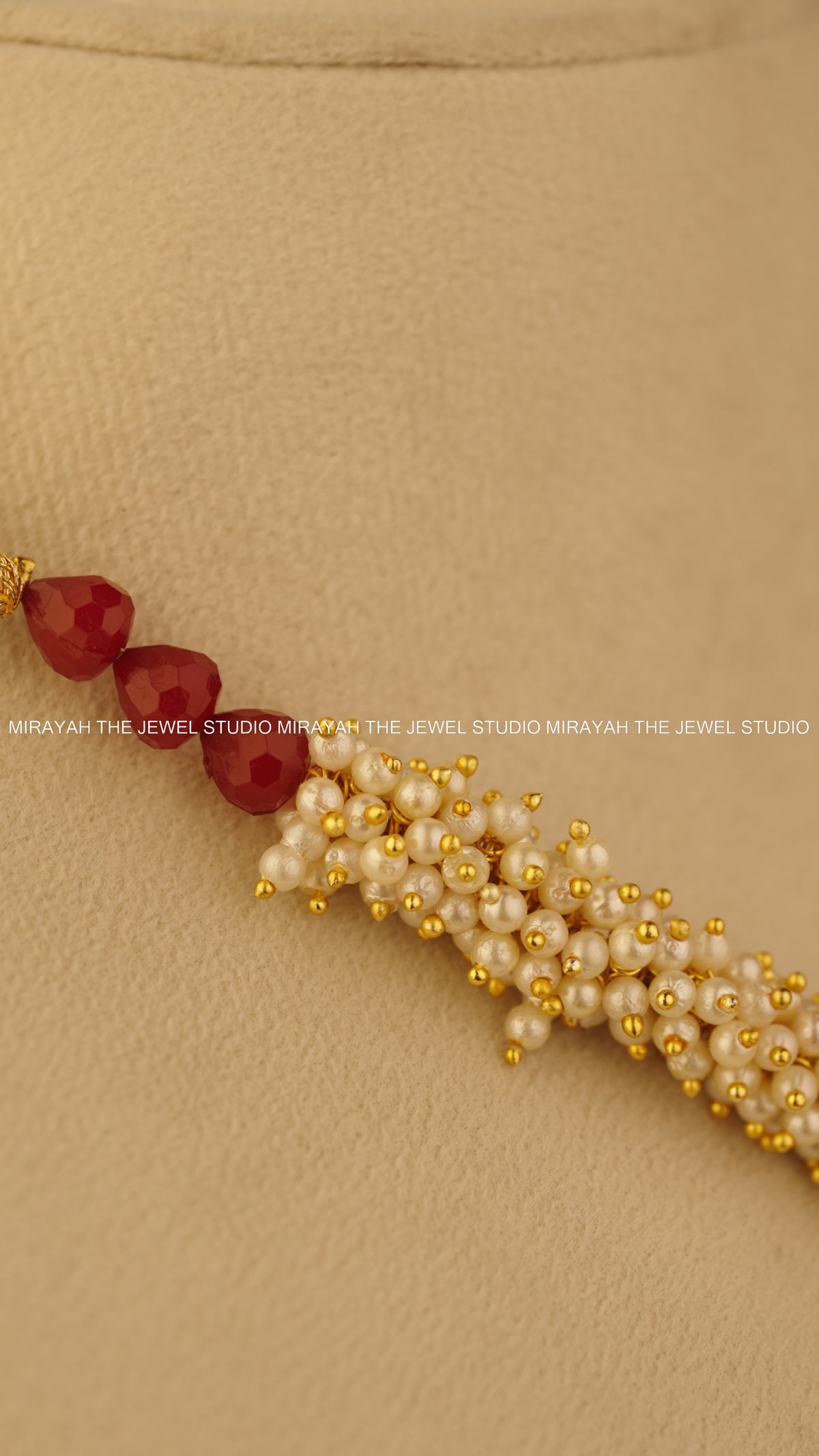 PEARL DIVYA NECKLACE - MAROON/RED