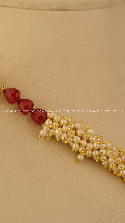 PEARL DIVYA NECKLACE - MAROON/RED