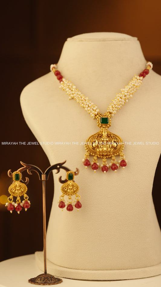 PEARL DIVYA NECKLACE - MAROON/RED