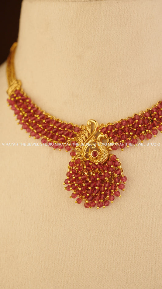 PEARL PEACOCK NECKLACE - RED
