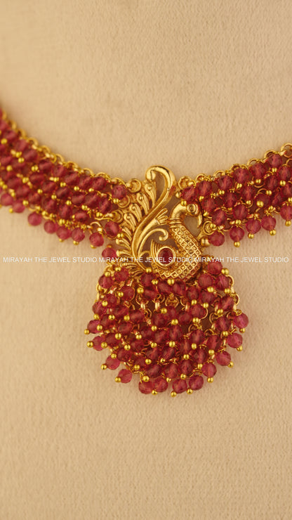 PEARL PEACOCK NECKLACE - RED