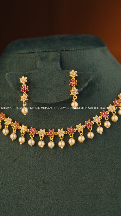 RANJANI RUBY PEARL NECKLACE (MICRO PLATED)
