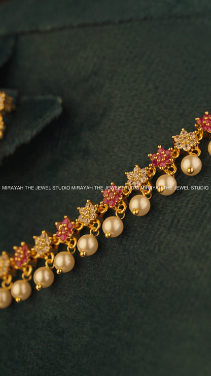 RANJANI RUBY PEARL NECKLACE (MICRO PLATED)
