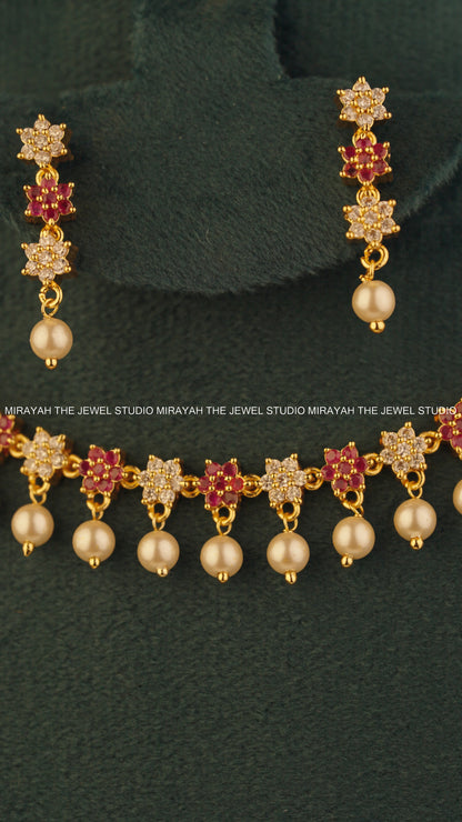 RANJANI RUBY PEARL NECKLACE (MICRO PLATED)