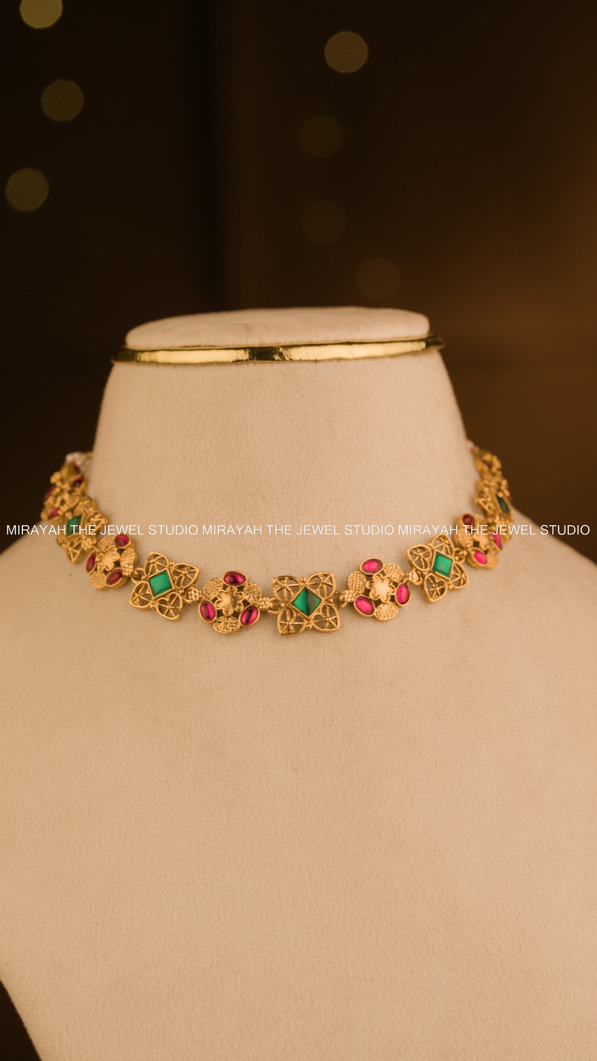 JEWEL MOSAIC CHOKER/ NECKLACE - RUBY & GREEN