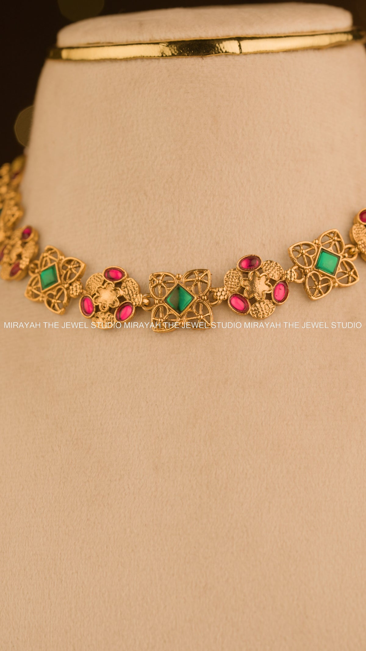 JEWEL MOSAIC CHOKER/ NECKLACE - RUBY & GREEN