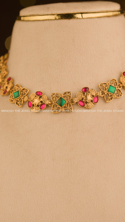 JEWEL MOSAIC CHOKER/ NECKLACE - RUBY & GREEN