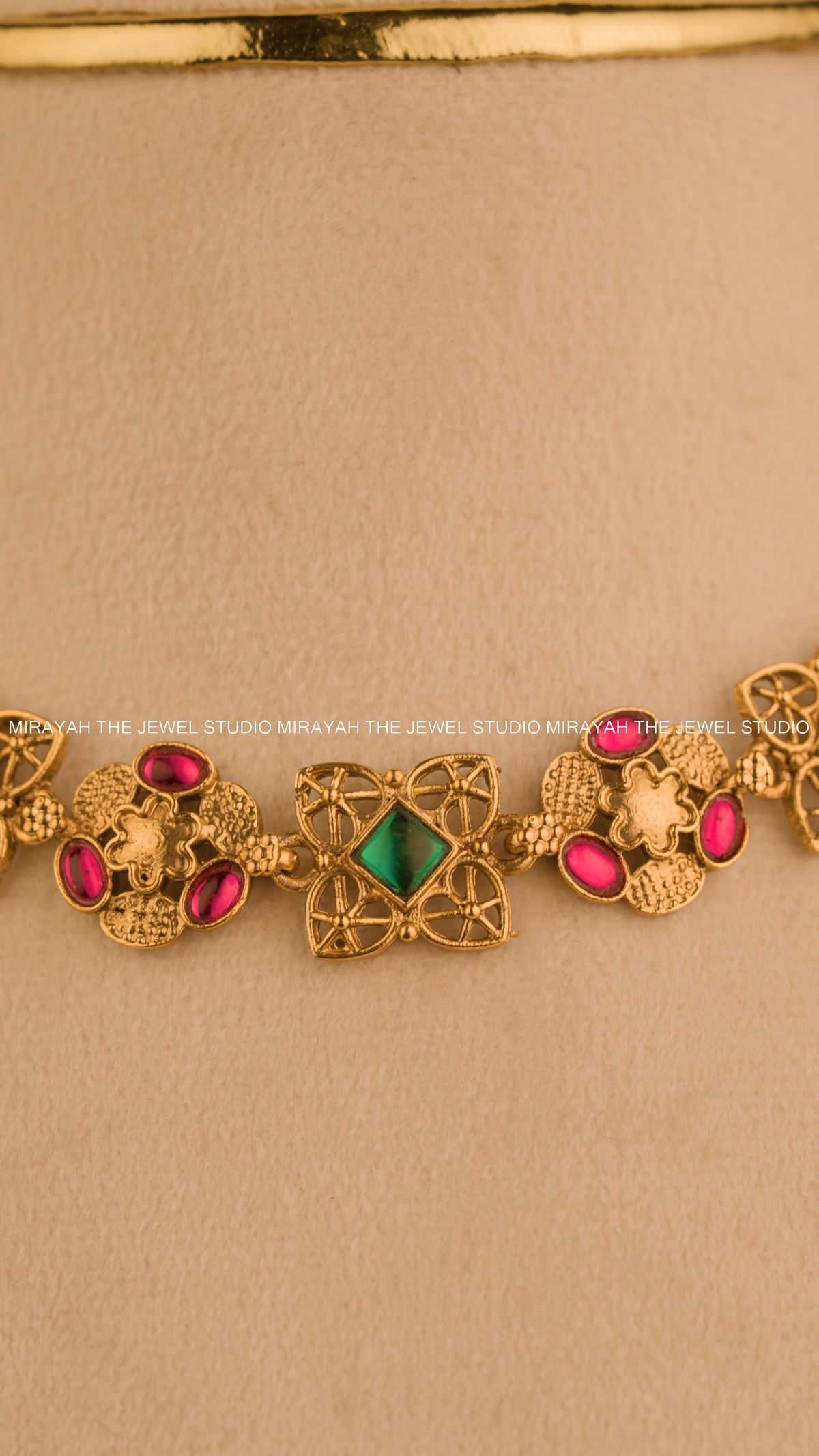 JEWEL MOSAIC CHOKER/ NECKLACE - RUBY & GREEN