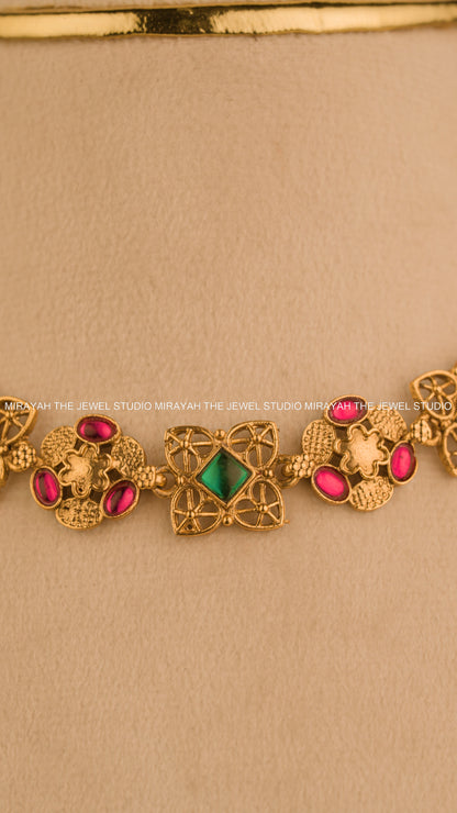 JEWEL MOSAIC CHOKER/ NECKLACE - RUBY & GREEN