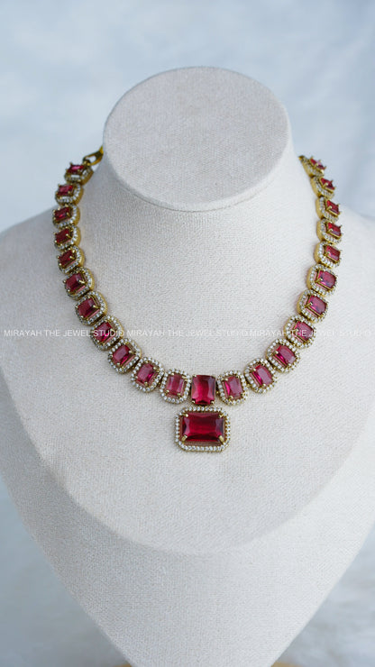 VICTORIAN BOX SEQUENCE NECKLACE - RED