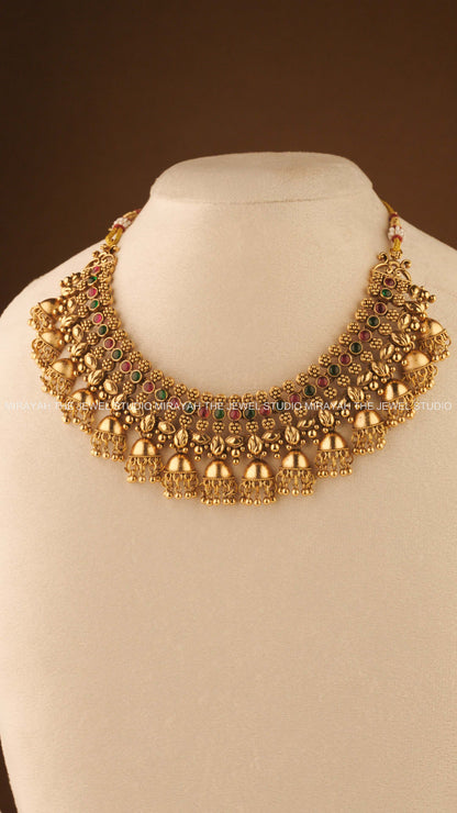 JHUMKA TARA NECKLACE - RED AND GREEN