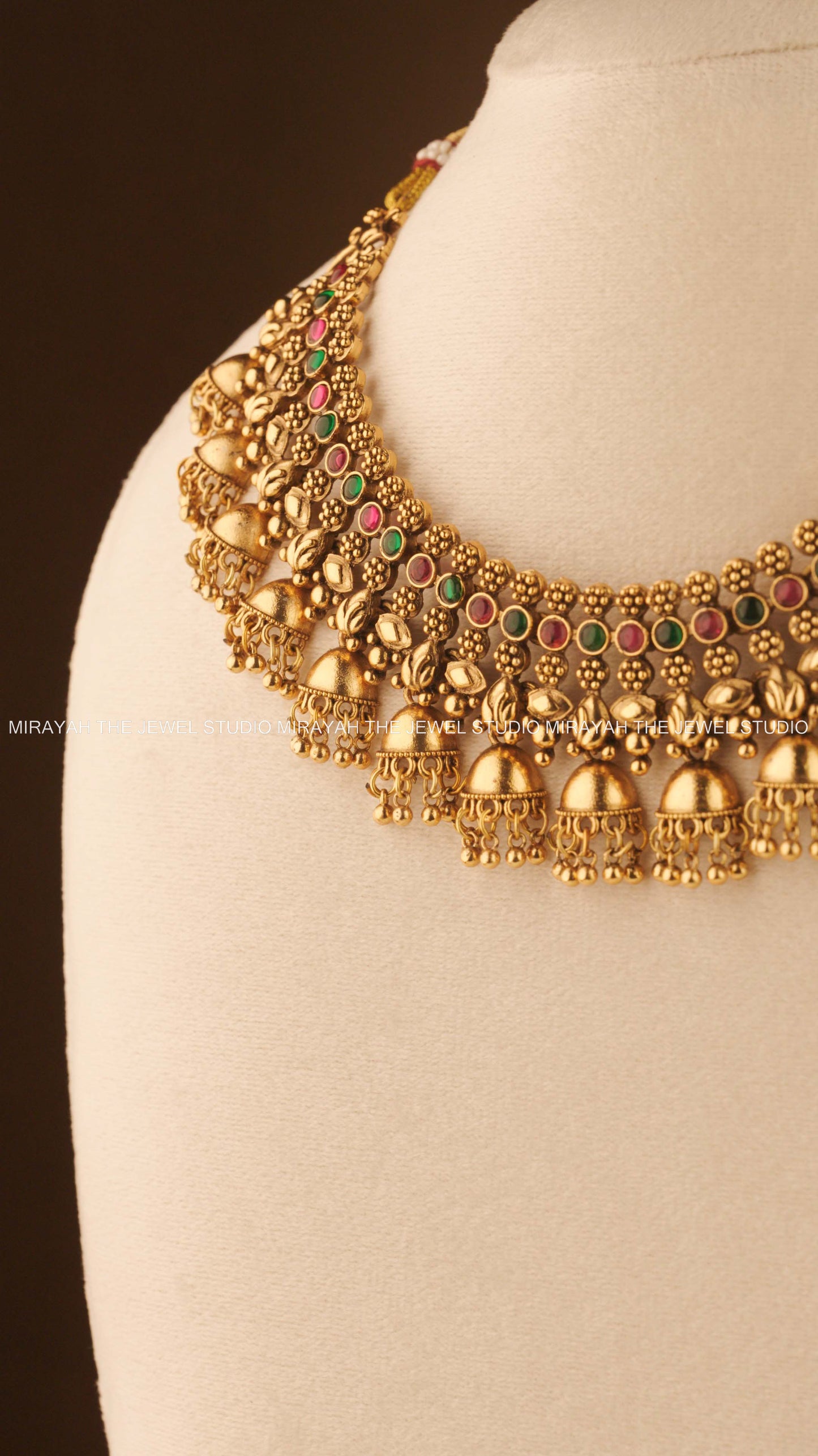 JHUMKA TARA NECKLACE - RED AND GREEN