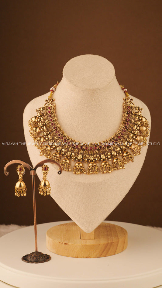 JHUMKA TARA NECKLACE - RED