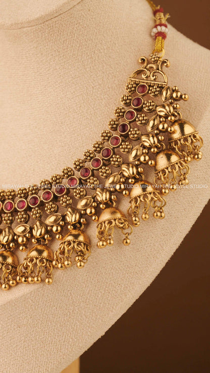 JHUMKA TARA NECKLACE - RED