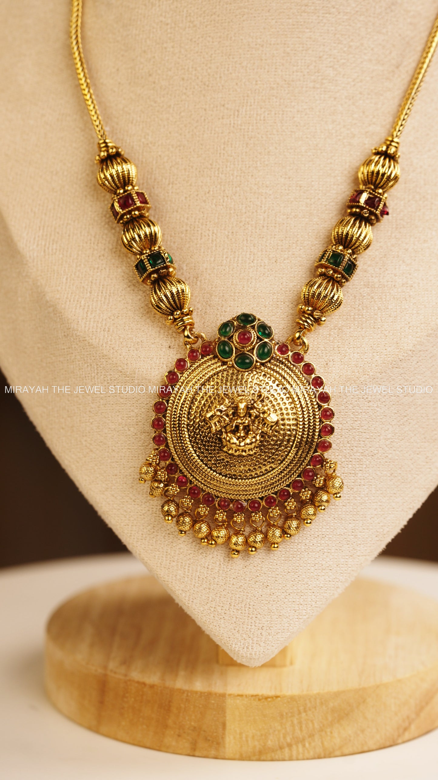 GAJALAKSHMI PENDANT CHAIN - GREEN AND RUBY