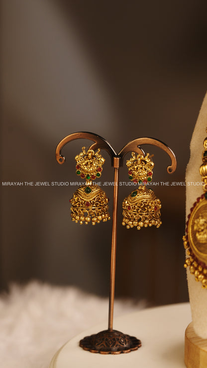 GAJALAKSHMI PENDANT CHAIN - GREEN AND RUBY