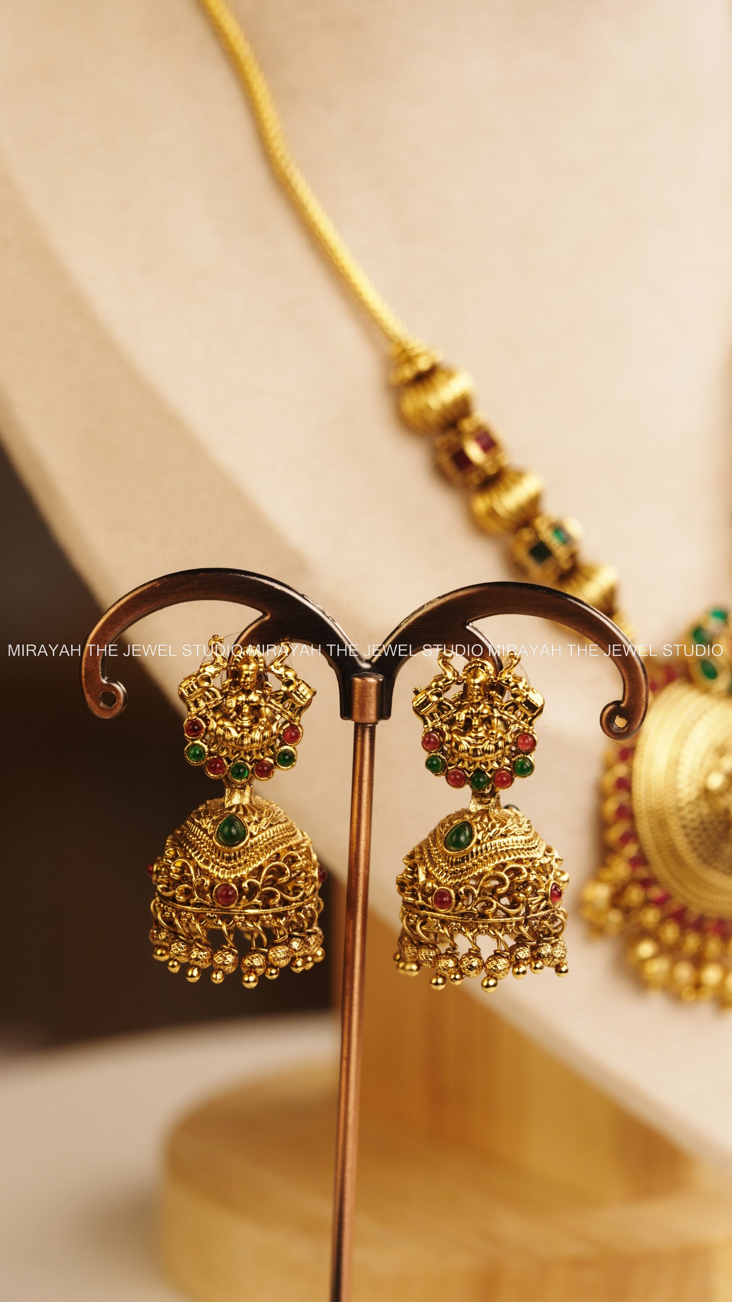 GAJALAKSHMI PENDANT CHAIN - GREEN AND RUBY