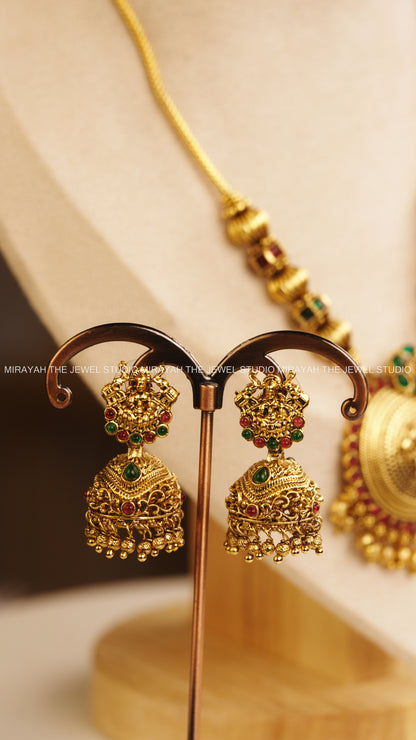 GAJALAKSHMI PENDANT CHAIN - GREEN AND RUBY