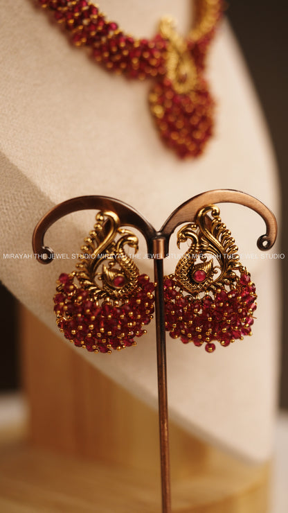 PEARL PEACOCK NECKLACE -RED